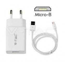 Caricabatteria USB da Viaggio con Ricarica Rapida 3A e Cavo Micro USB Colore Bianco