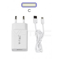 Caricabatteria USB da Viaggio con Ricarica Rapida 3A e Cavo USB Type-C Colore Bianco