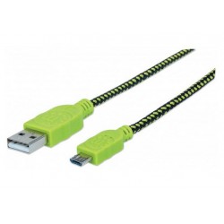Cavo Micro USB Guaina Intrecciata USB2.0 A M/MicroB M 1.8m Nero/Verde