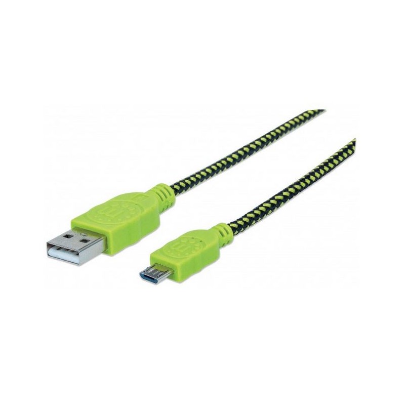 Cavo Micro USB Guaina Intrecciata USB2.0 A M/MicroB M 1.8m Nero/Verde