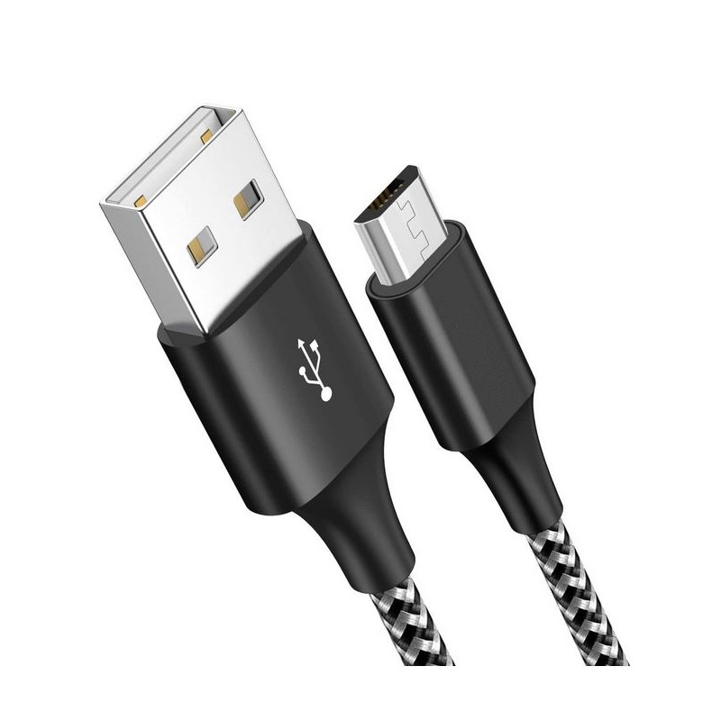 Cavo Micro USB nylon Intrecciato USB2.0 A M/MicroB M 2m Nero/Bianco