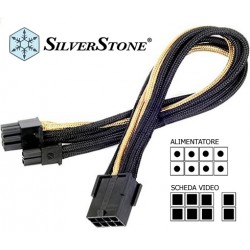 CAVO PROLUNGA - SilverStone SST-PP07-PCIBG  PCI-E  8 Femmina  > 6+2 Maschio   25cm, nero/oro , 29,5cm , Telato