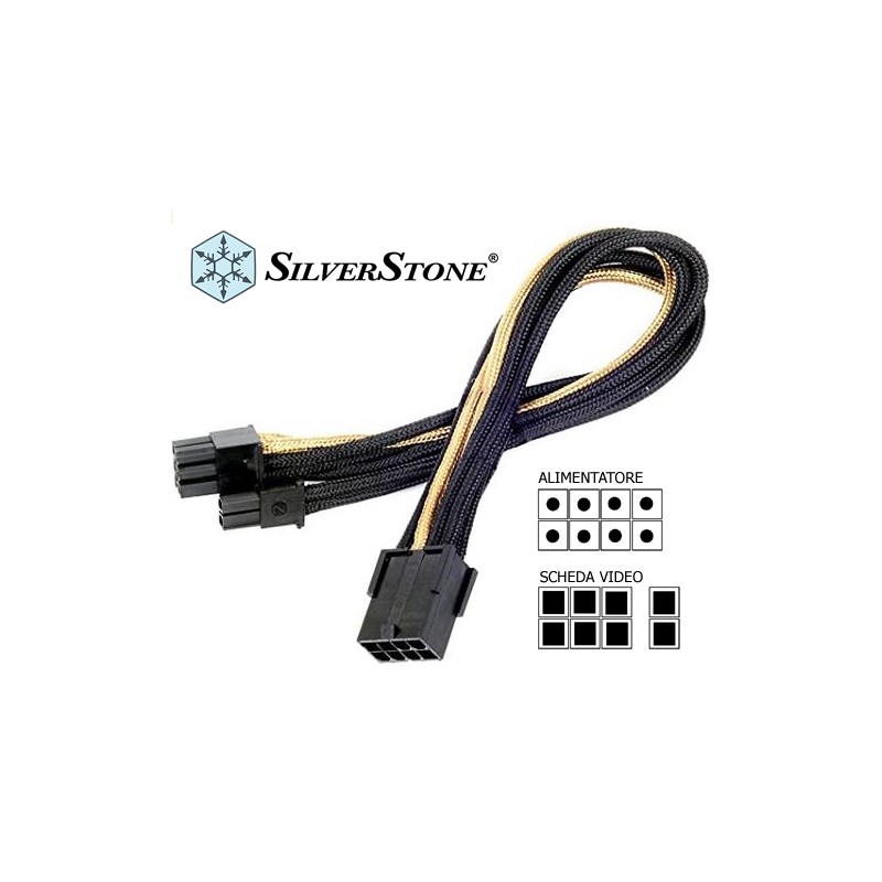 CAVO PROLUNGA - SilverStone SST-PP07-PCIBG  PCI-E  8 Femmina  > 6+2 Maschio   25cm, nero/oro , 29,5cm , Telato