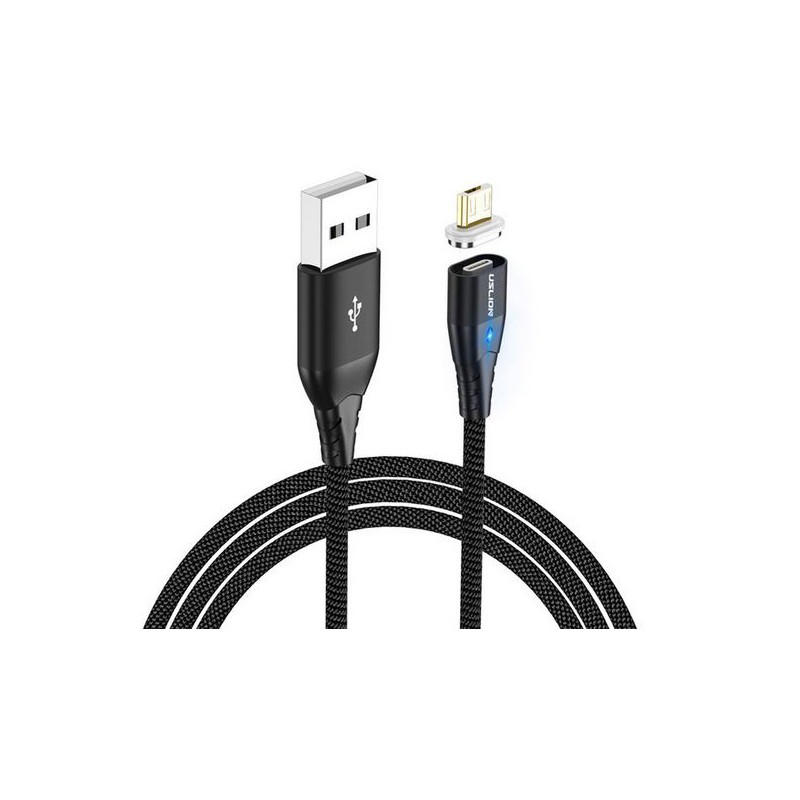 Cavo USB Micro con testa magnetica in metallo - telato - led di stato 1MT NERO