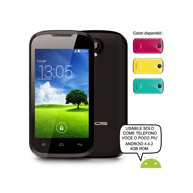 Nodis ND-401 Dual Sim da 4 pollici Android KitKat CPU Dual core colori verde acqua rosa giallo