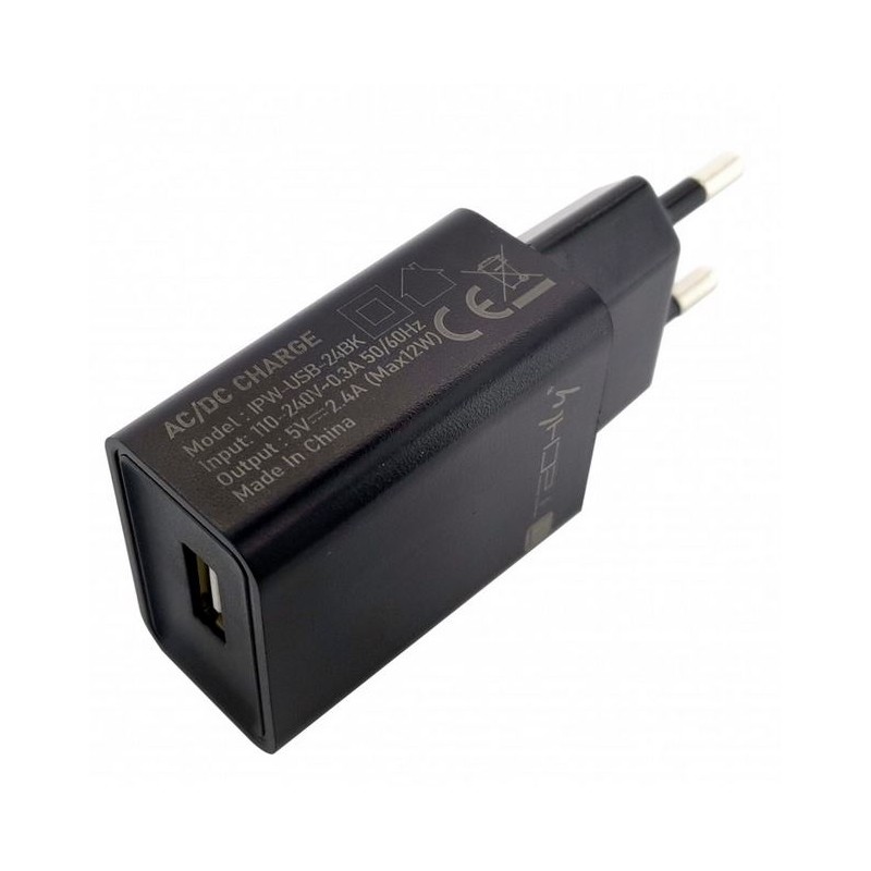 220 >USB Caricatore Alimentatore USB-A da Muro 5V 2.4A per Smartphone o Tablet NERO