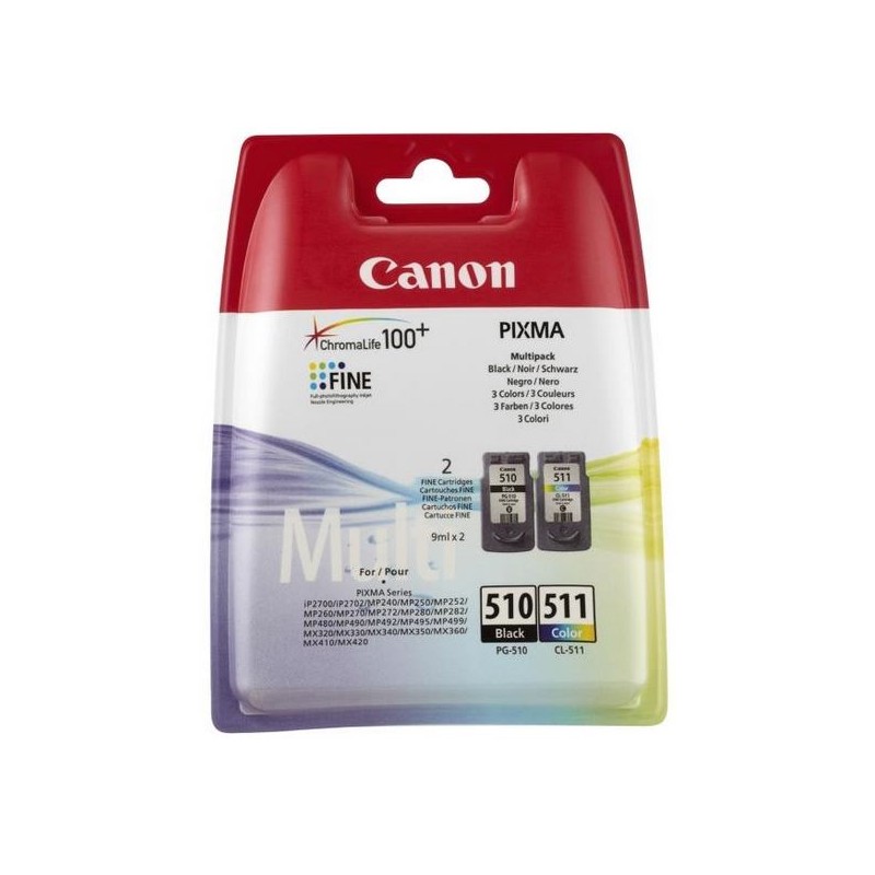 CARTUCCIA - Canon® PG-510 / CL-511 Multipack , 1X Nera 510 , 1X Colore 511 , 9ml X2