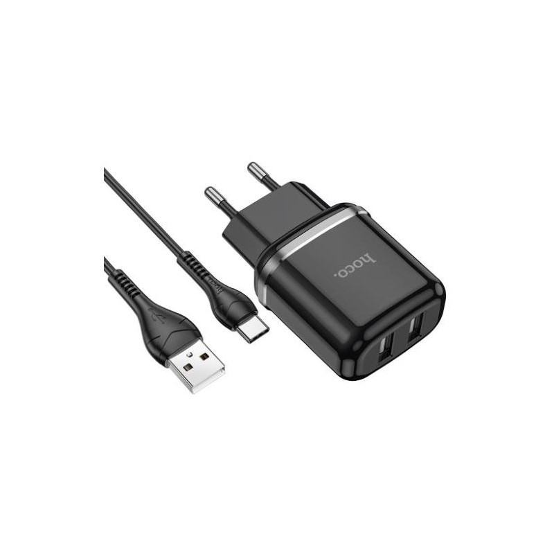 220 > USB Alimentatore rete nero 2xUSB 5V 2.4A cavo Type C