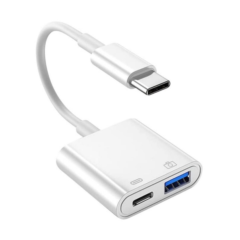 CAVO USB -  OTG , USB.C Maschio a 1 porta USB 3.0 tipo A , e una porta USB.C per collegamento dell\' alimentaizone esterna