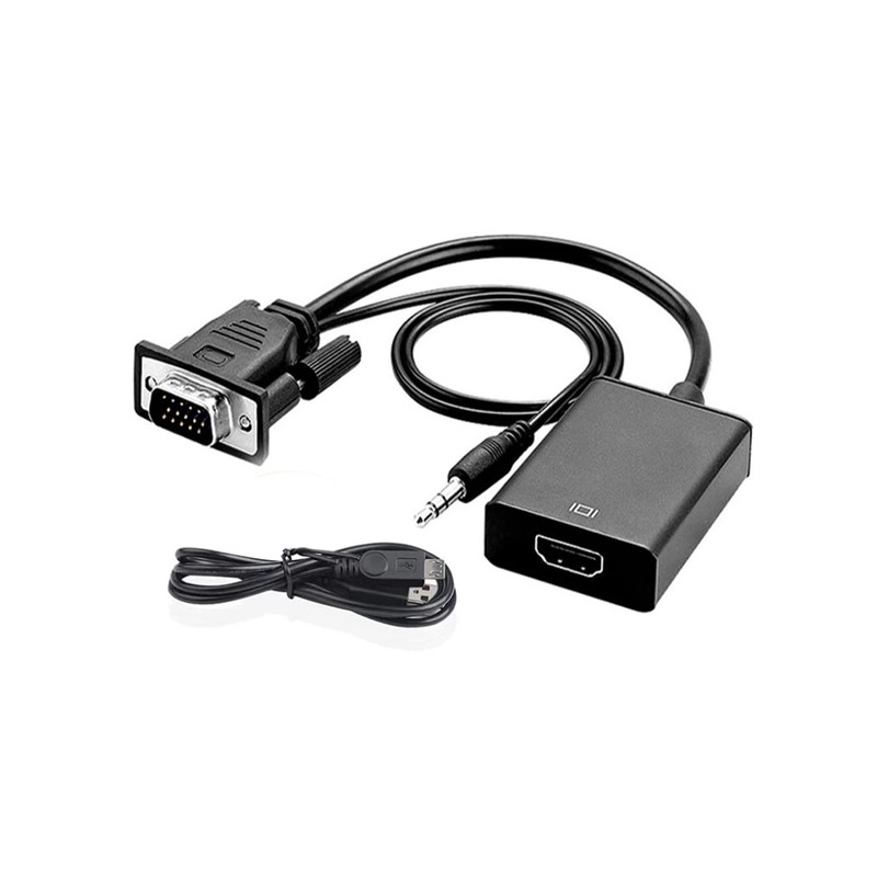 ADATTATORE VIDEO -   VGA Maschio > HDMI Femmina - Trasferisce audio tramite cavo AUX e cavo USB alim. , cavi in dotaizone