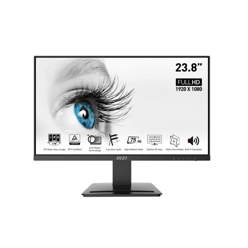 MONITOR - MSI PRO MP243 24 IPS, Full HD 1920x1080 75Hz, 5ms, antiriflesso, speaker integrati, Eye-friendly, 1x HDMI e 1x DP, VES